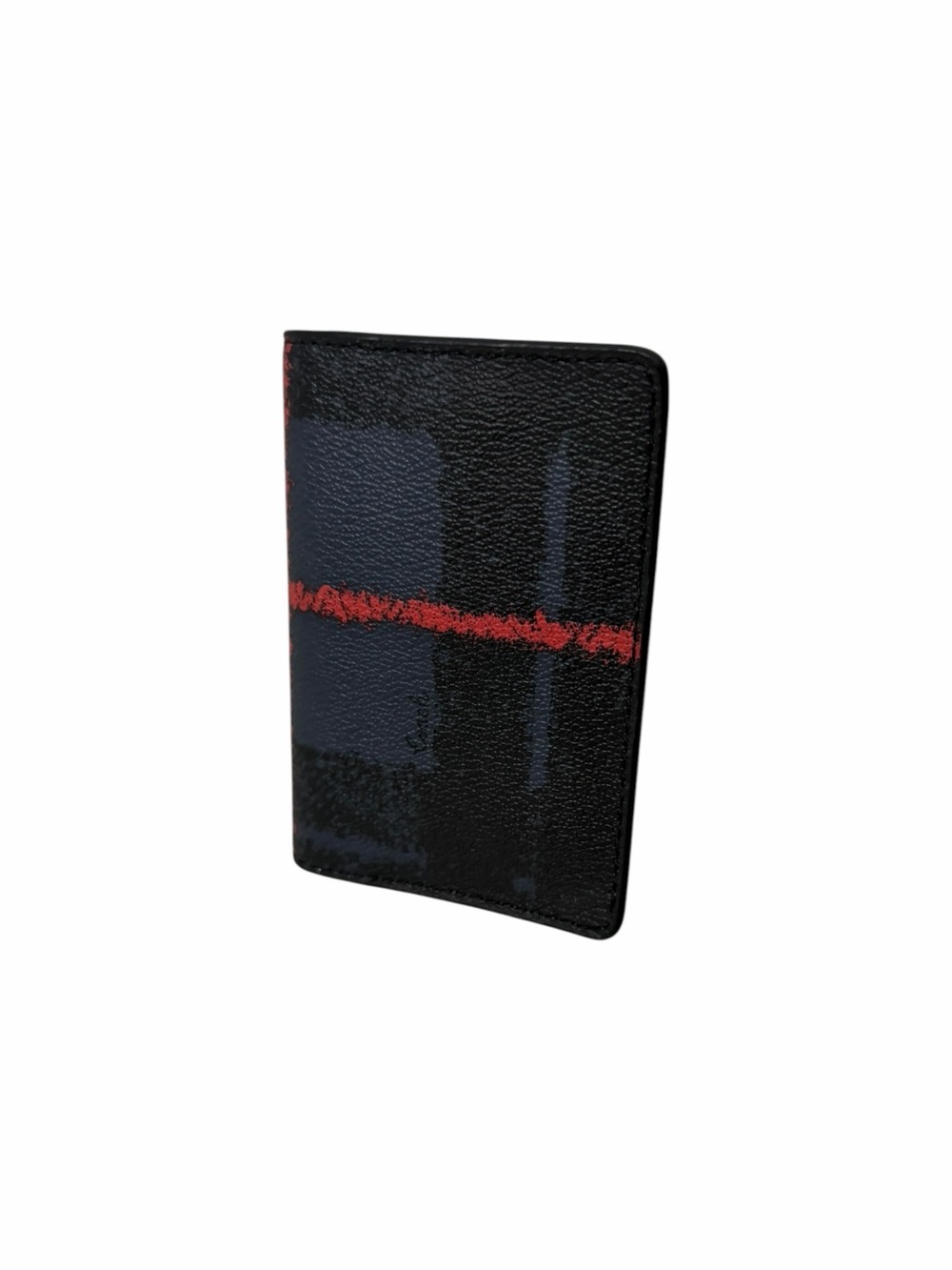 Coach Black/Red/Navy Plaid Leather Wallet